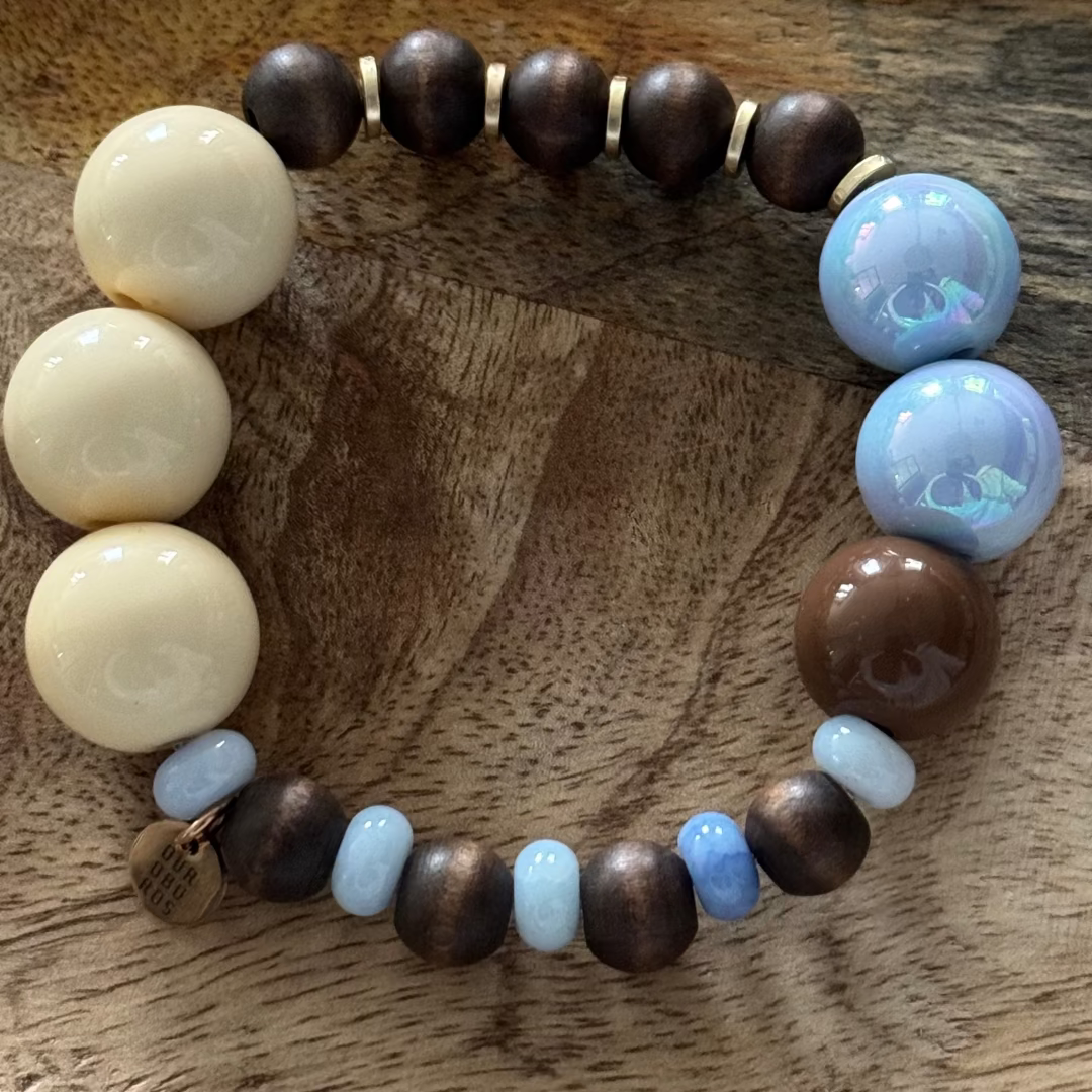 Zomer | Color Noise | Armband Blauw Creme | Hout | Ouroboros By Soraya