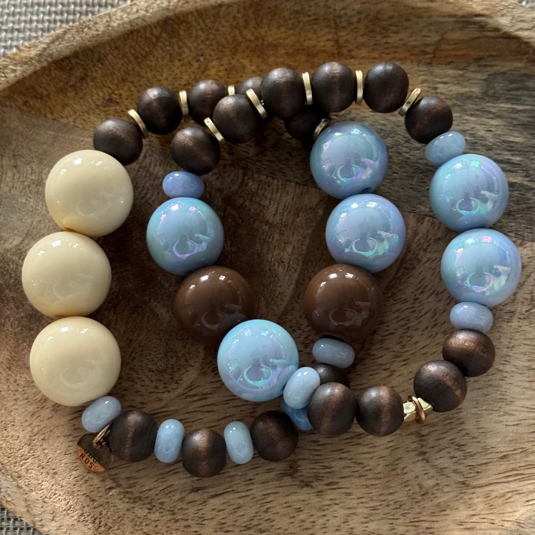 Zomer | Color Noise | Armband Blauw Creme | Hout | Ouroboros By Soraya